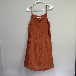 LOFT Rust Dot Textured Spaghetti Strap Dress